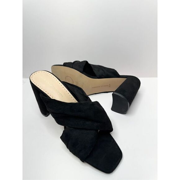 Adrienne Vittadini Sandals Womens 9 Crossover Black Faux Suede Chunky Heels - Picture 7 of 9